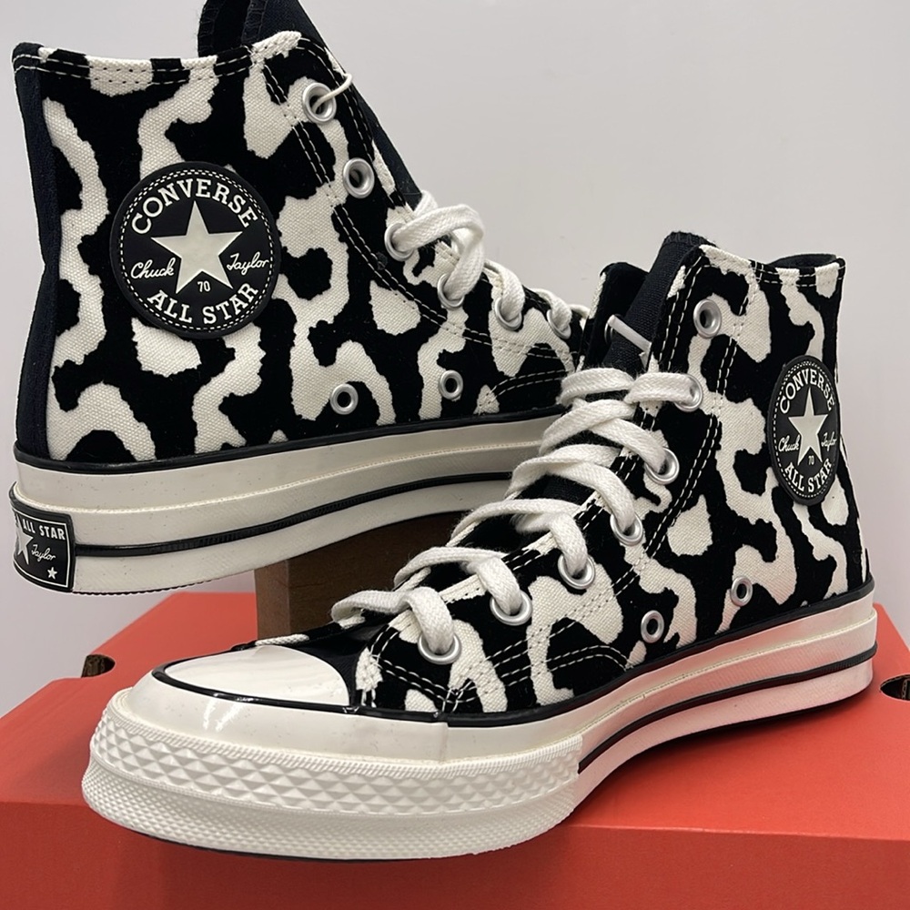 Converse Chuck Taylor All Star High Top Black and White Cow Print Sneakers